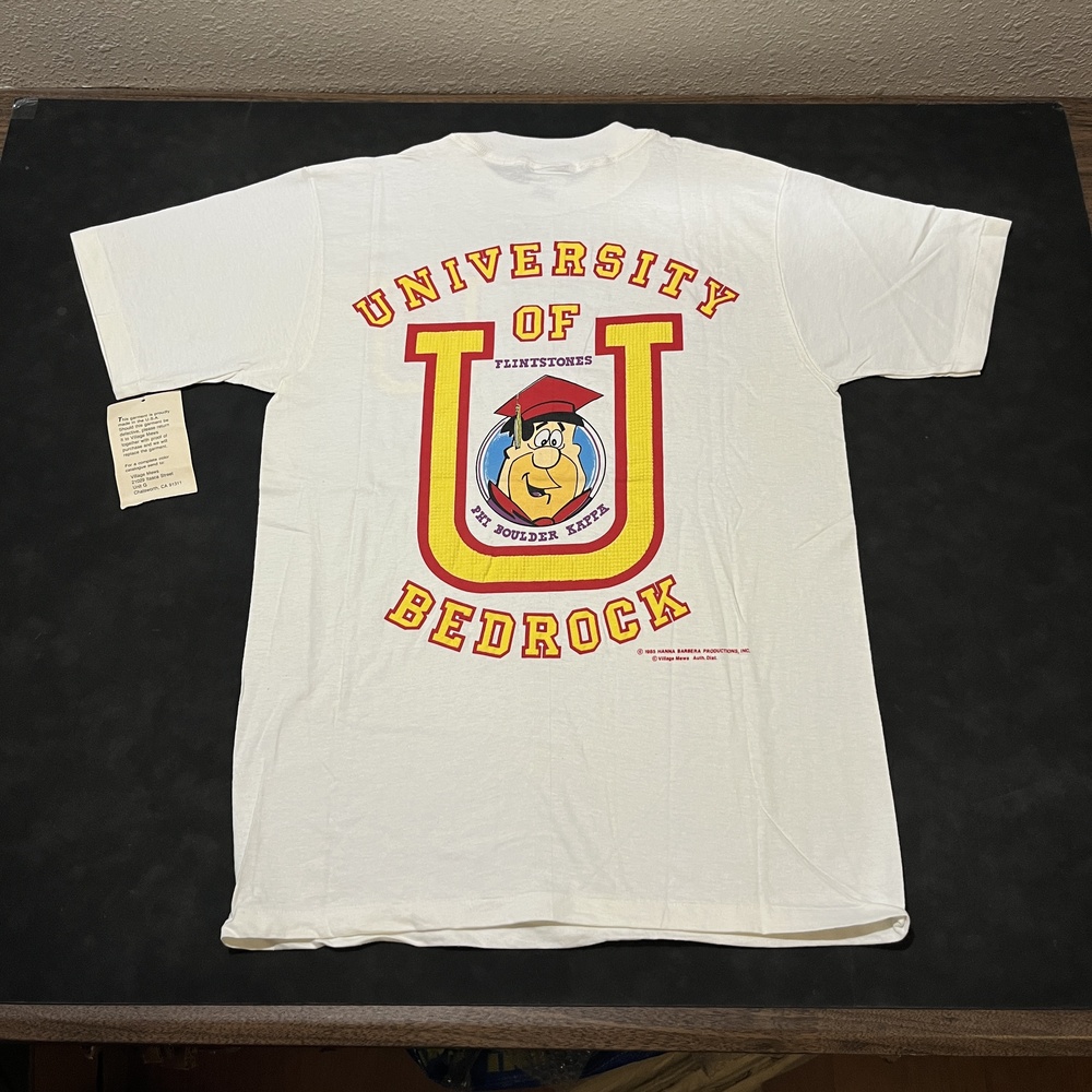 Vintage Flintstones Shirt Mens Large University Bedrock Cartoon Village Mews 80s